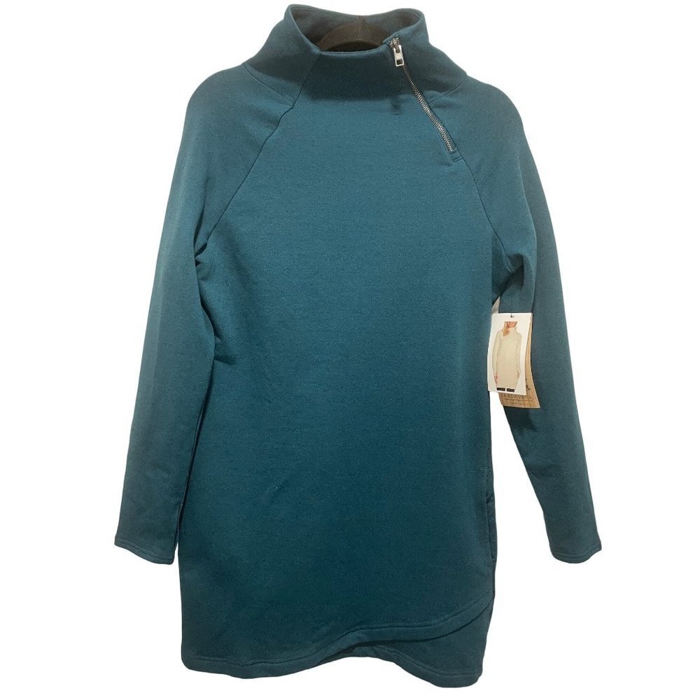 NWT Earth Yoga Teal Aqua Stretch Fleece Tunic Size S Sustainable Organic Clothes